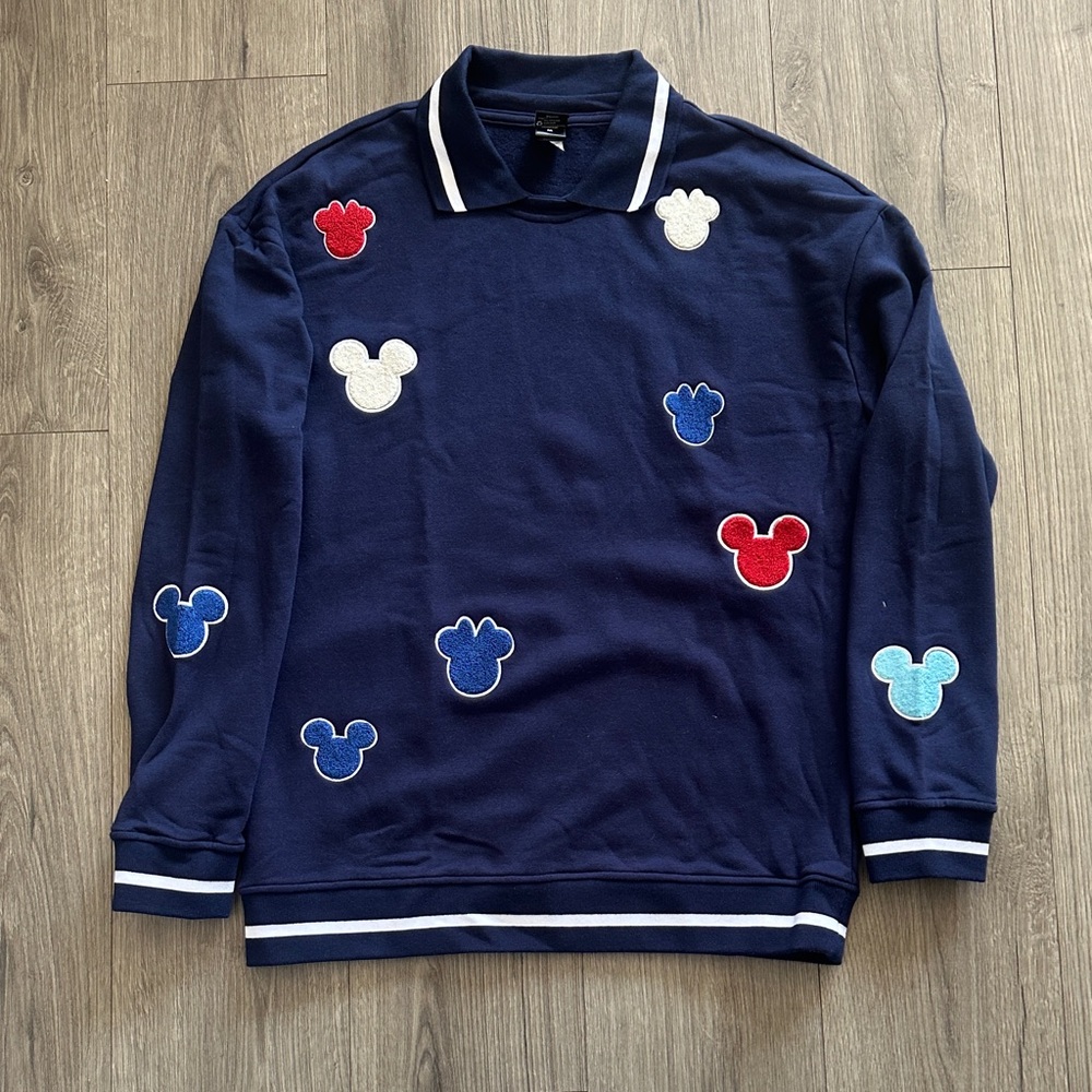 Disney Navy Polo-Style Crewneck Sweatshirt